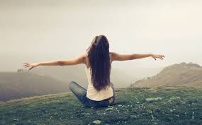 Woman stretching joyfully.